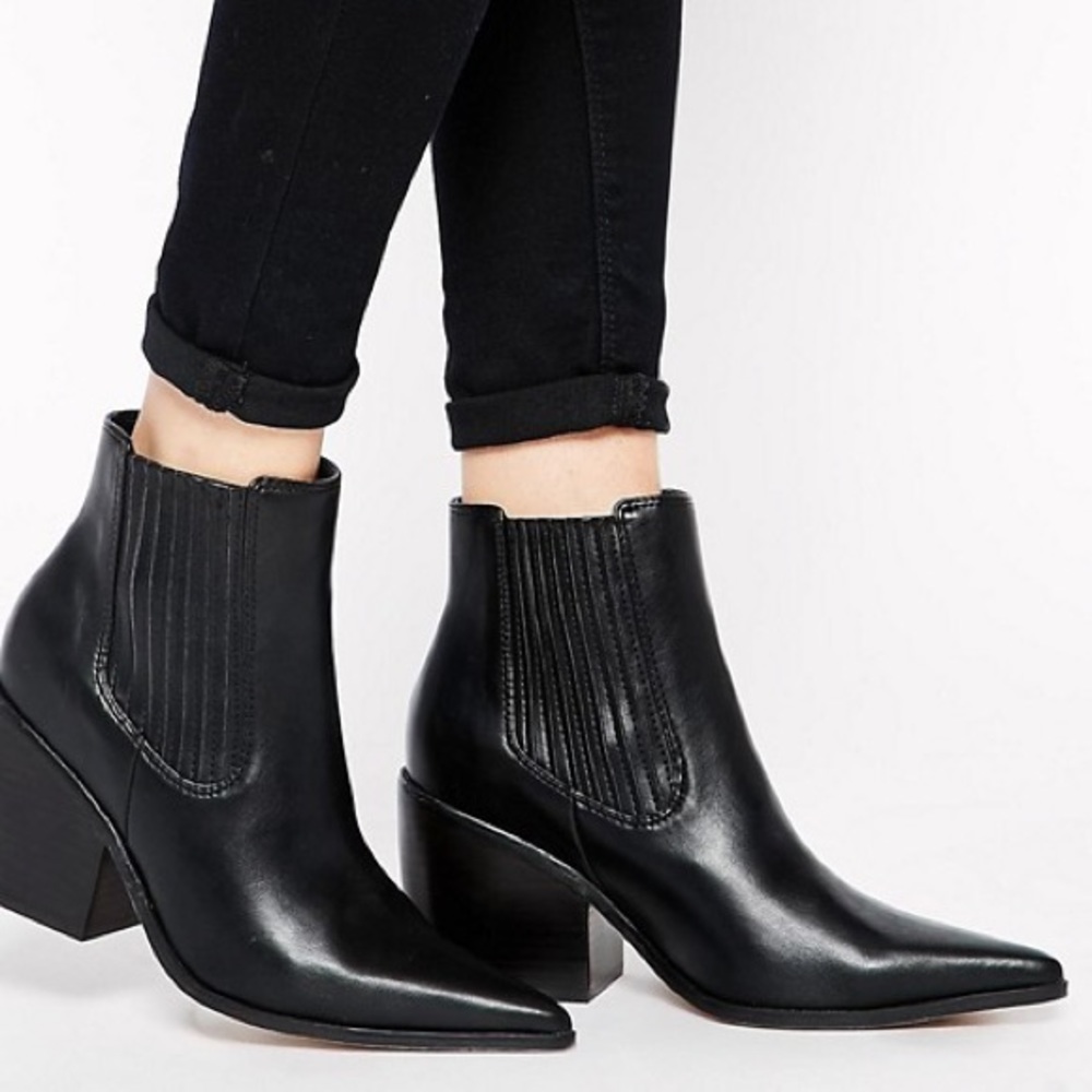 ASOS black pointed-toe Chelsea ankle …